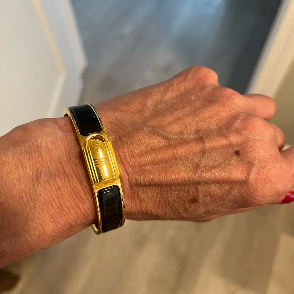 Hermes black and gold tone lock bracelet